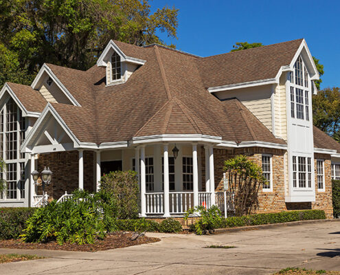 The exterior of a large home