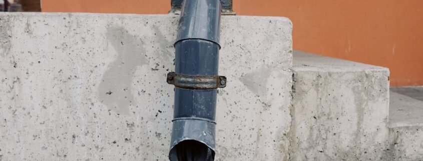 Water dripping out of a drainage spout.